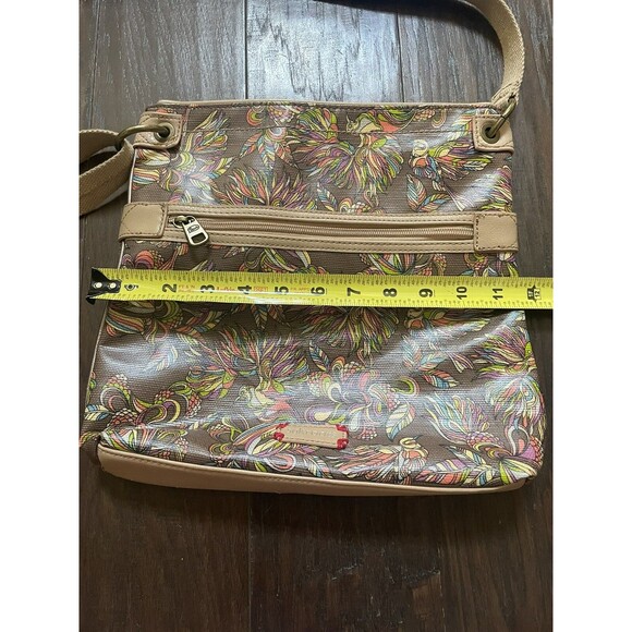SakRoots Multicolor Bird Floral Crossbody Bag Purse Tan Adjustable Strap Brown - Picture 12 of 16